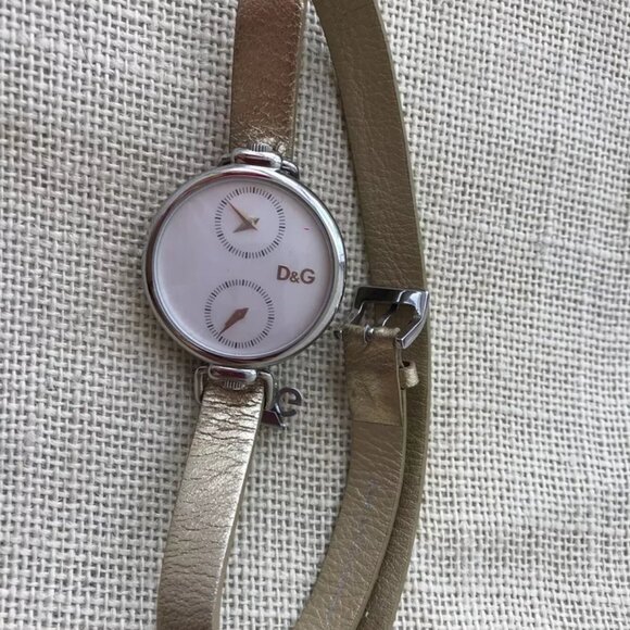 D&G Watch Women, Golden&White, Leather, Authentic